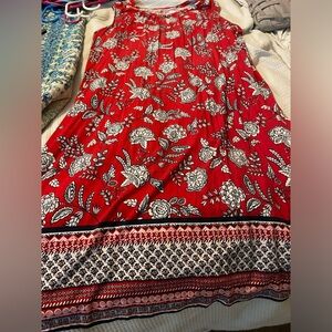 Red, Black and White print dress
